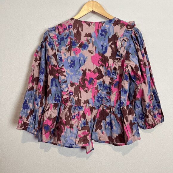 Anthropologie Elizabeth Gillett Floral Ruffle Crop Kimono Women's One Size - Picture 5 of 6